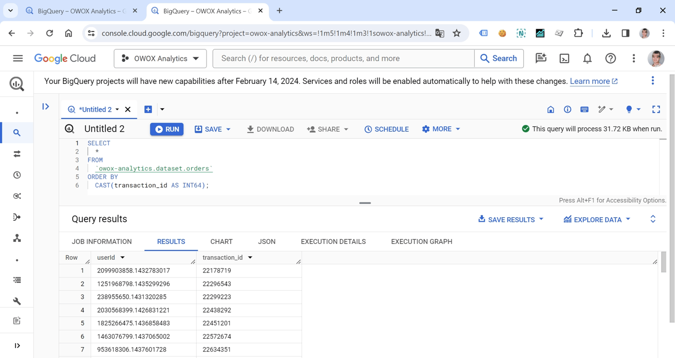 ORDER BY CAST in BigQuery, showcasing sorting data based on casted values (e.g., date conversions). i-shadow