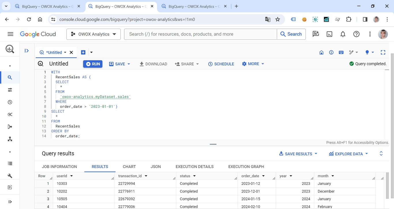 WITH ORDER BY in BigQuery, showcasing a query structure combining common table expressions and sorting. i-shadow