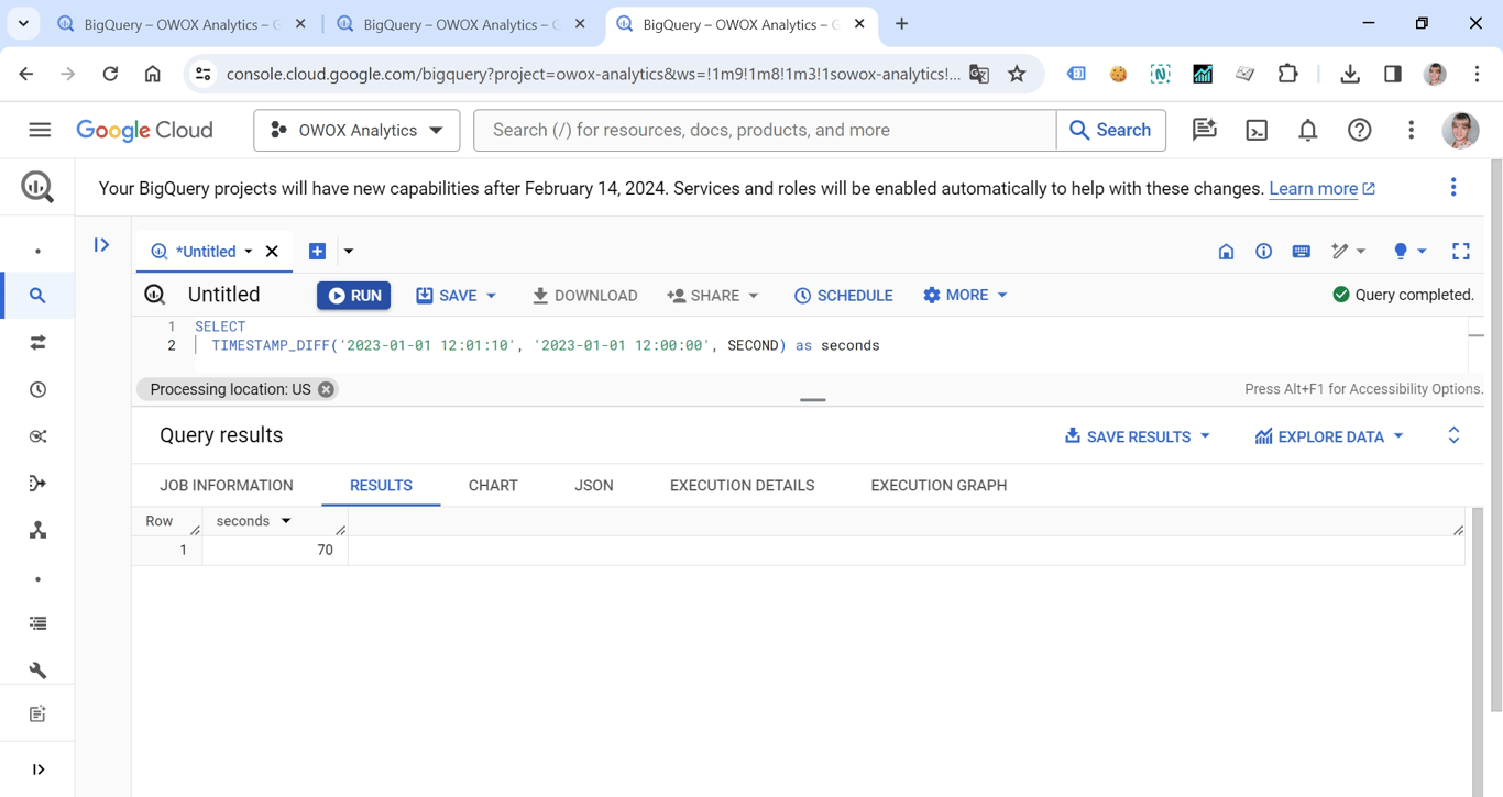 TIMESTAMP_DIFF in BigQuery, demonstrating how to calculate the difference between timestamps in various units. i-shadow