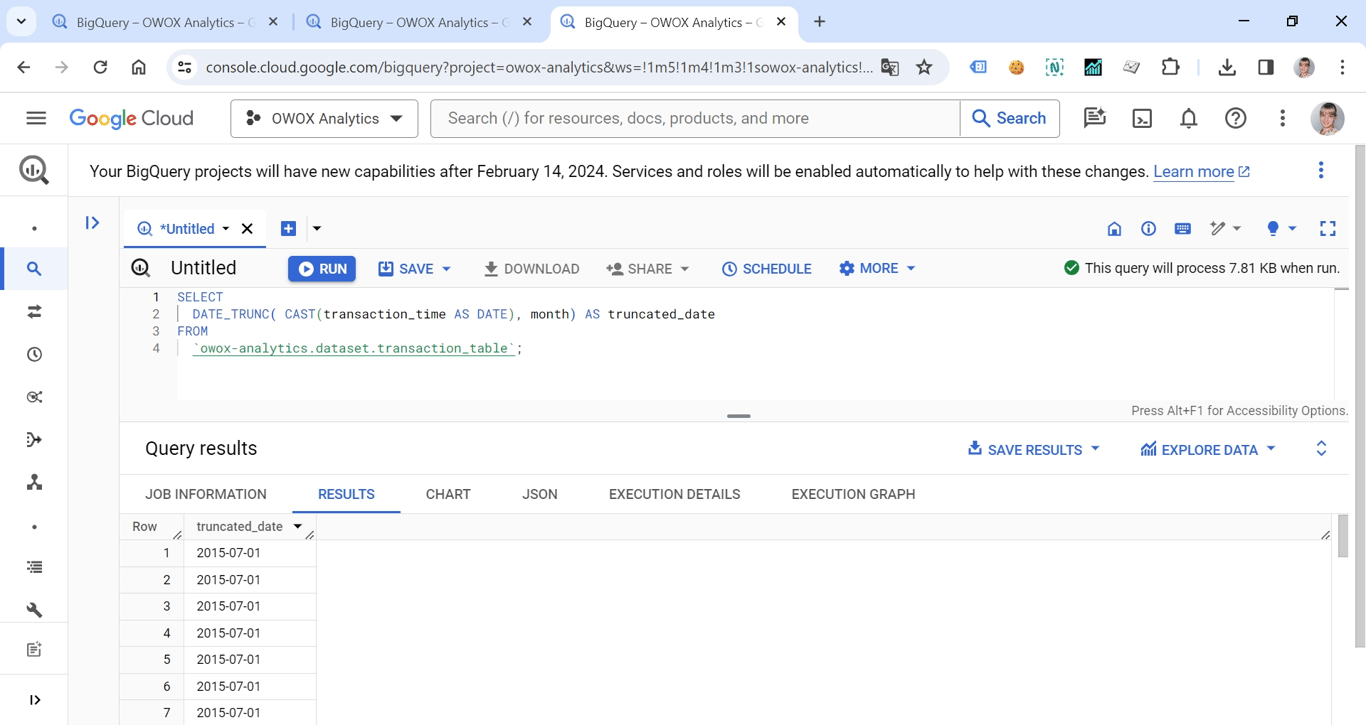 DATE_TRUNC in BigQuery, illustrating truncation of dates to the first day of the month. i-shadow