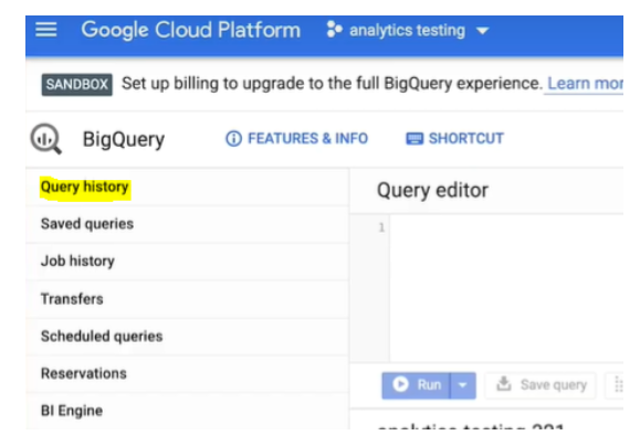 Query History section displaying a list of previously executed queries with modification and rerun options. i-shadow