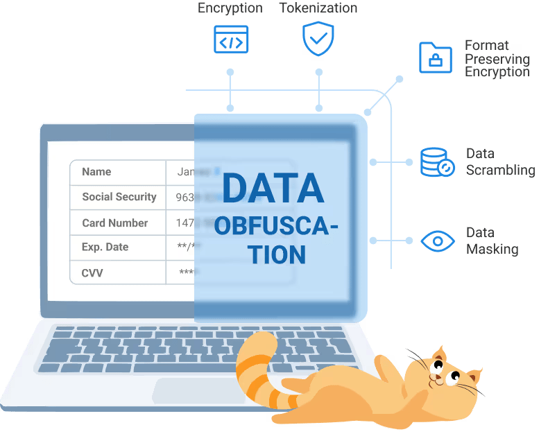 Overview of data obfuscation techniques like masking applied to sensitive data.