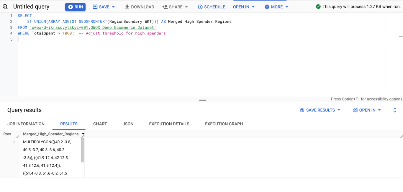 Using ST_UNION in BigQuery to combine region boundaries of high-spending customers for better geographic analysis and targeting. i-shadow