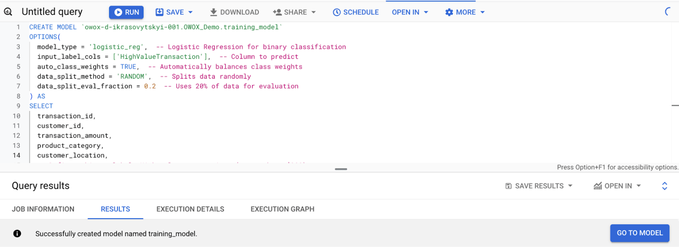 Creation of a logistic regression model in ML.VALIDATE_DATA_SKEW. i-shaow