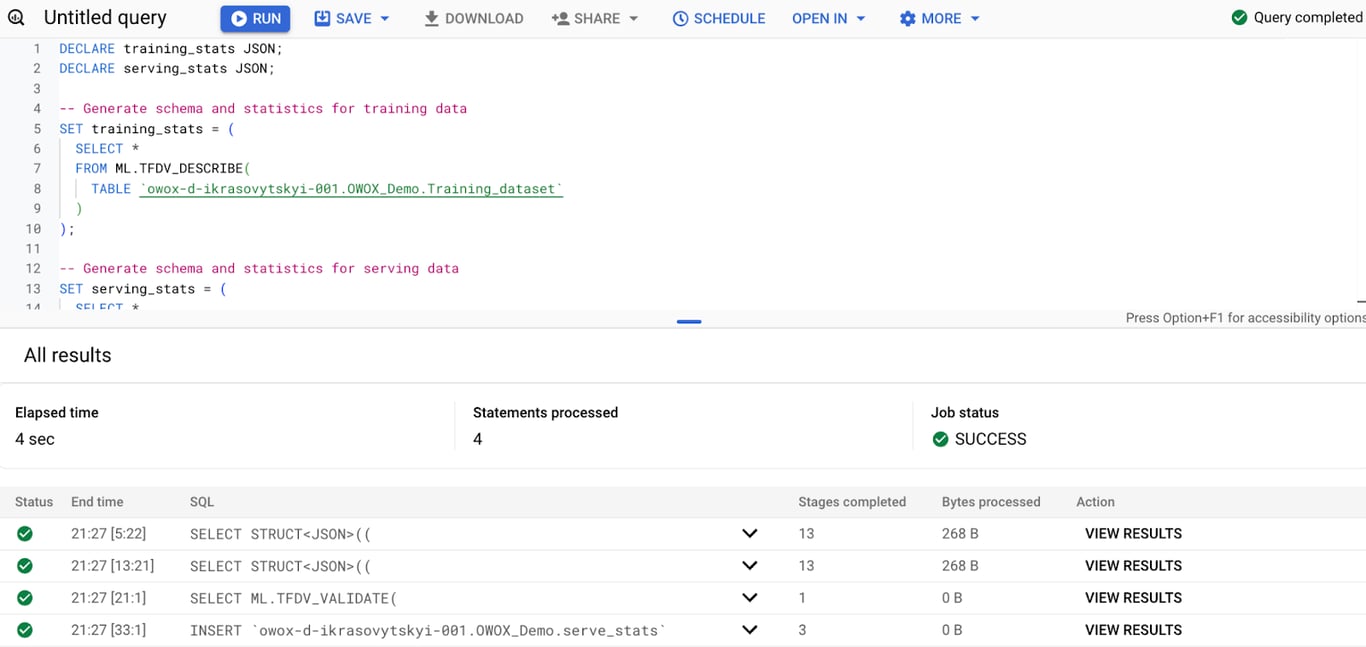 Reviewing Customer Transaction Data with ML.TFDV_VALIDATE. i-shadow