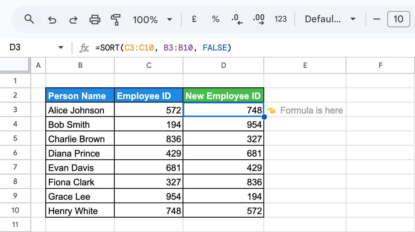 Using SORT function in Google Sheets to sort data based on values in a separate column range. i-border