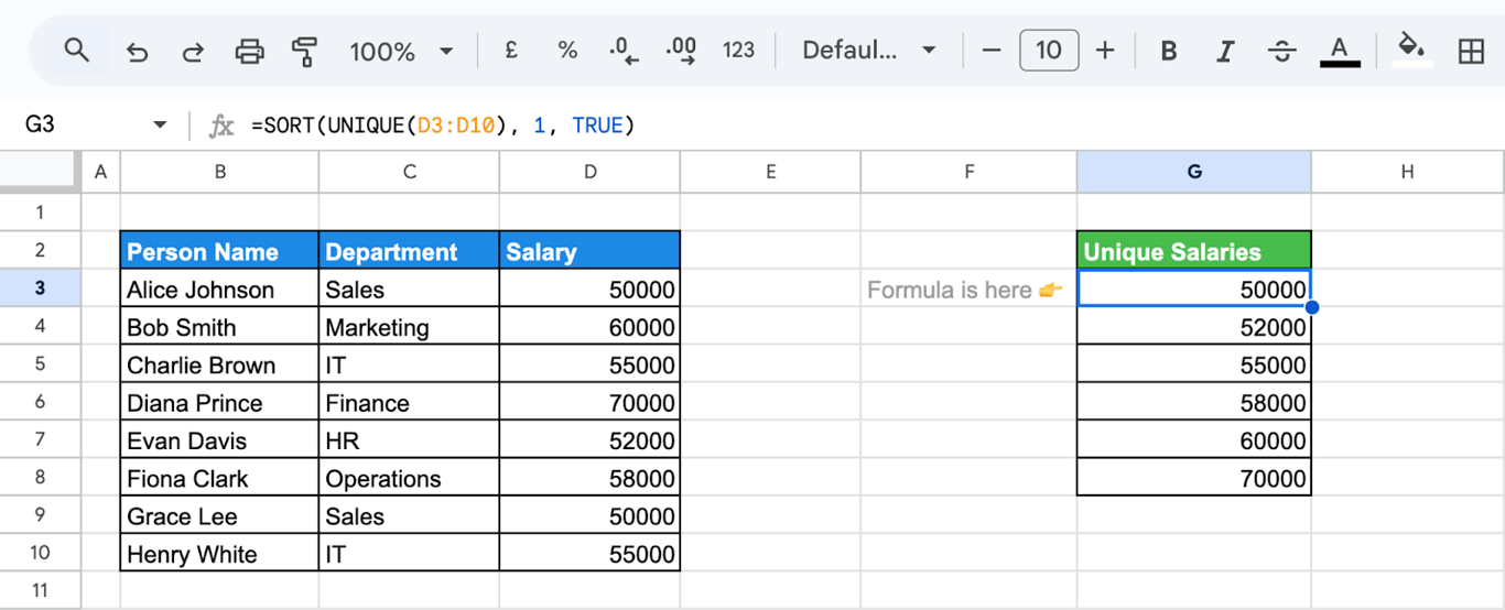 Using SORT with UNIQUE in Google Sheets to arrange data and eliminate repeated rows. i-border