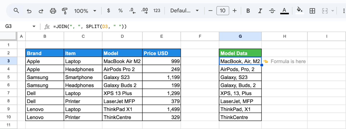 Text restructured using JOIN and SPLIT together for format changes. i-border