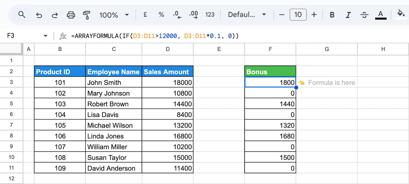 Advanced use of the IF function within ARRAYFORMULA in Google Sheets for conditional logic across multiple cells. i-border