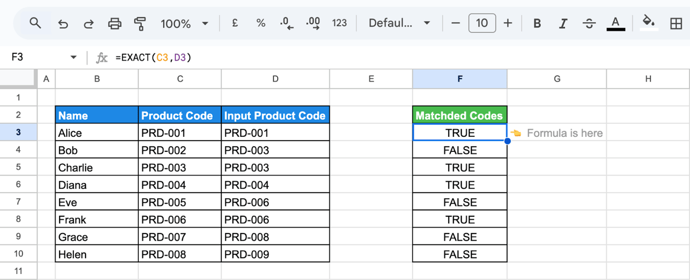 Matching Product Codes with EXACT function. i-border