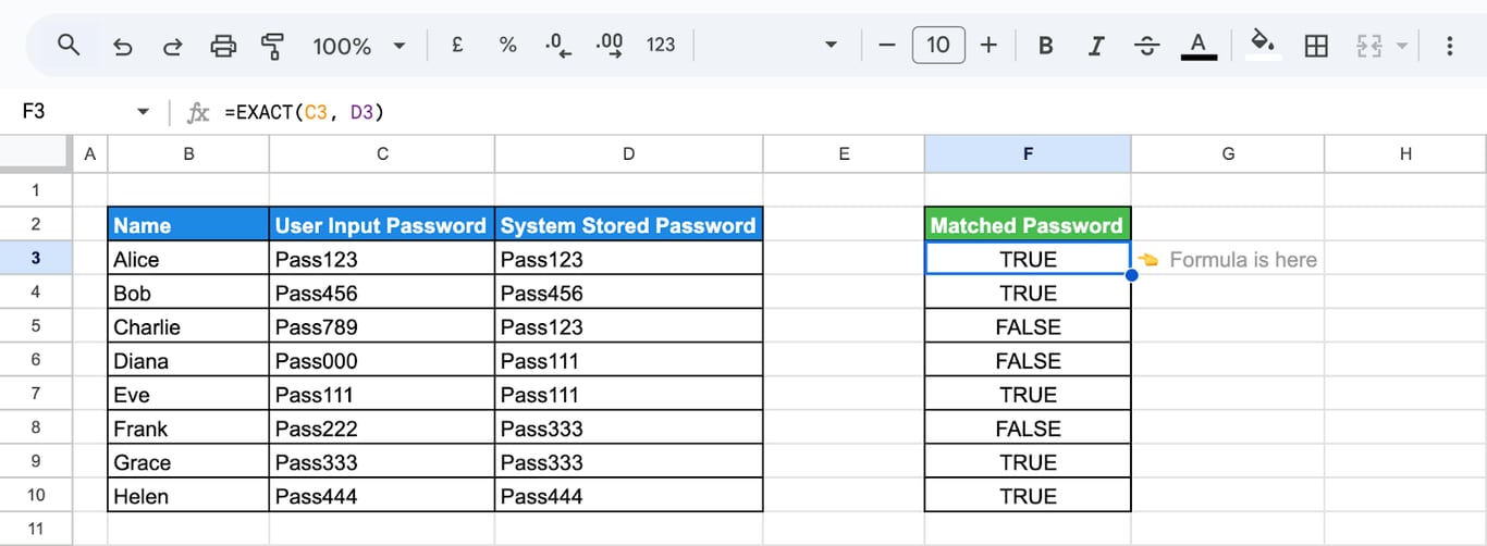 Verifying Passwords with EXACT function. i-border