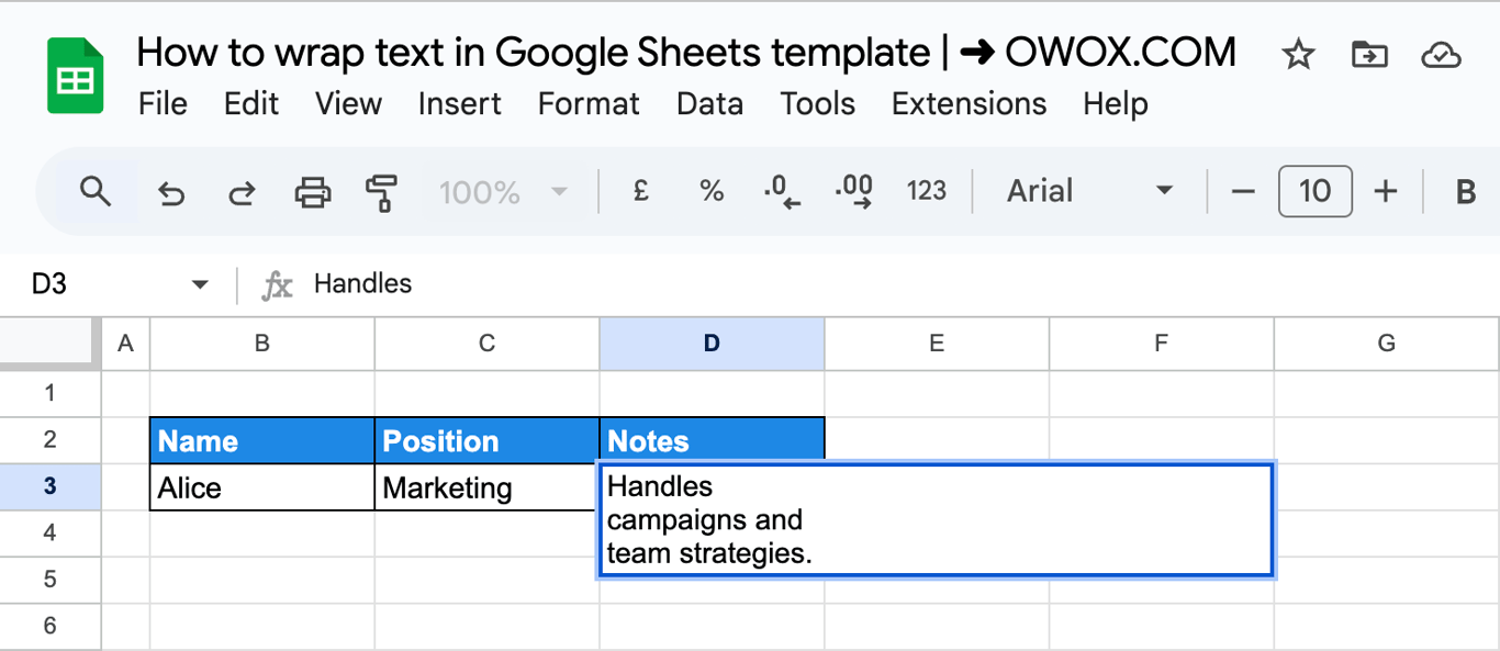 Adding additional line breaks in a cell using keyboard shortcuts to wrap text in Google Sheets. i-border