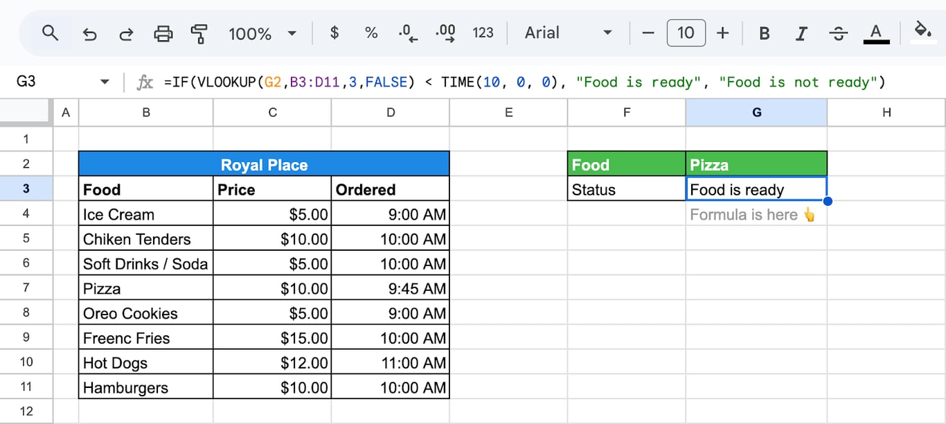 Result of using IF and VLOOKUP to evaluate comparison conditions dynamically. i-border