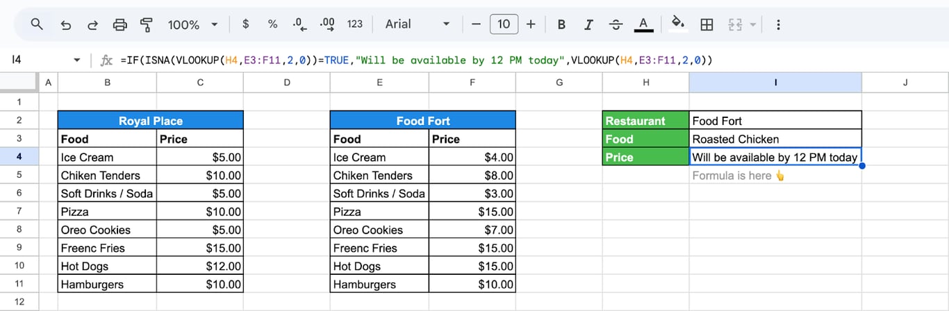 Final result of an error-handled VLOOKUP using IF to check for blank or invalid data. i-border