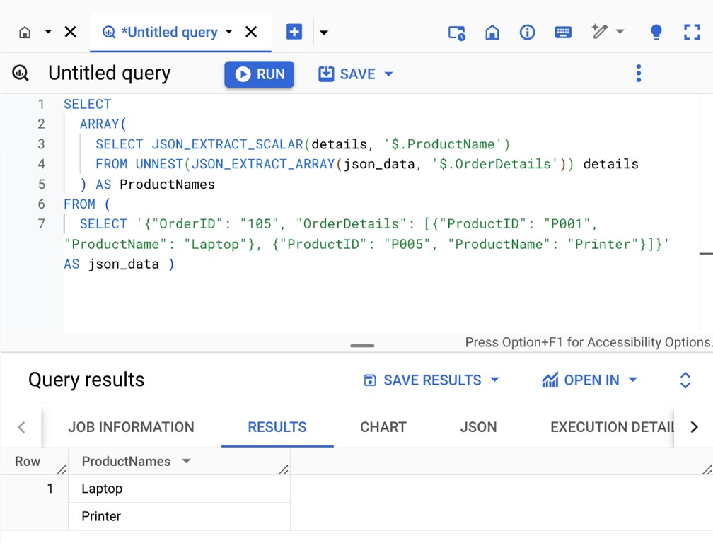 Retrieving an array from JSON string using the JSON_VALUE_ARRAY function in BigQuery. i-shadow
