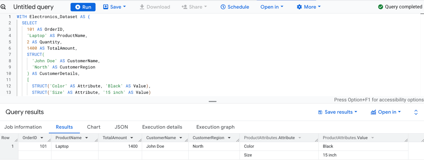 Handling nested JSON structures in BigQuery by combining STRUCT and ARRAY. i-shadow