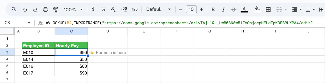 Using VLOOKUP in Google Sheets to access data from a separate spreadsheet file using IMPORTRANGE. i-border
