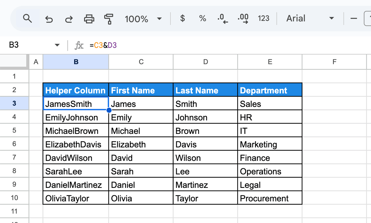 Creating a Helper Column while using Multiple Criteria in VLOOKUP in Google Sheets. i-border