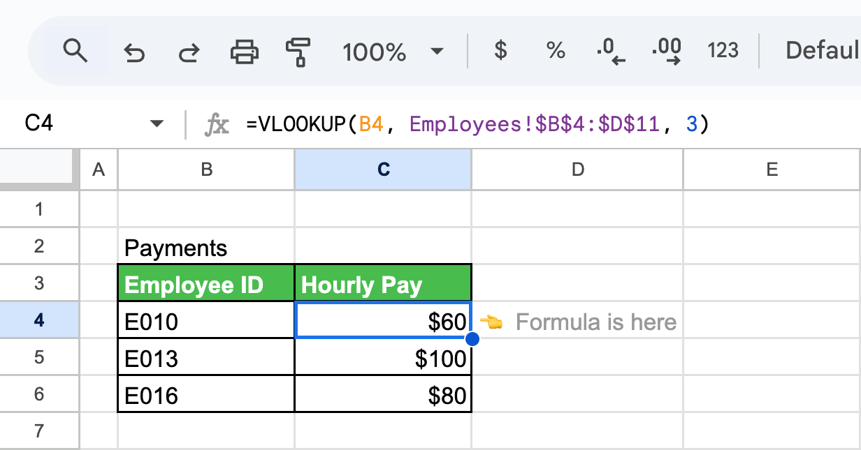 Applying VLOOKUP in Google Sheets to search for data in a different sheet within the same spreadsheet. i-border