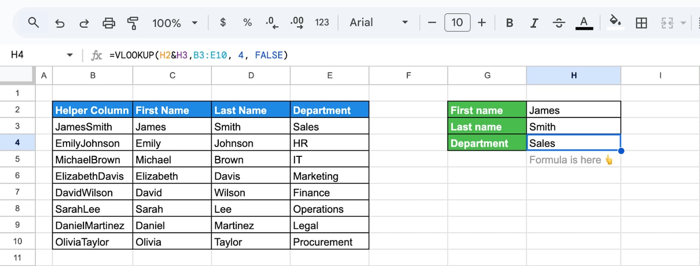 Using VLOOKUP in Google Sheets with multiple criteria to fetch data from a table. i-border