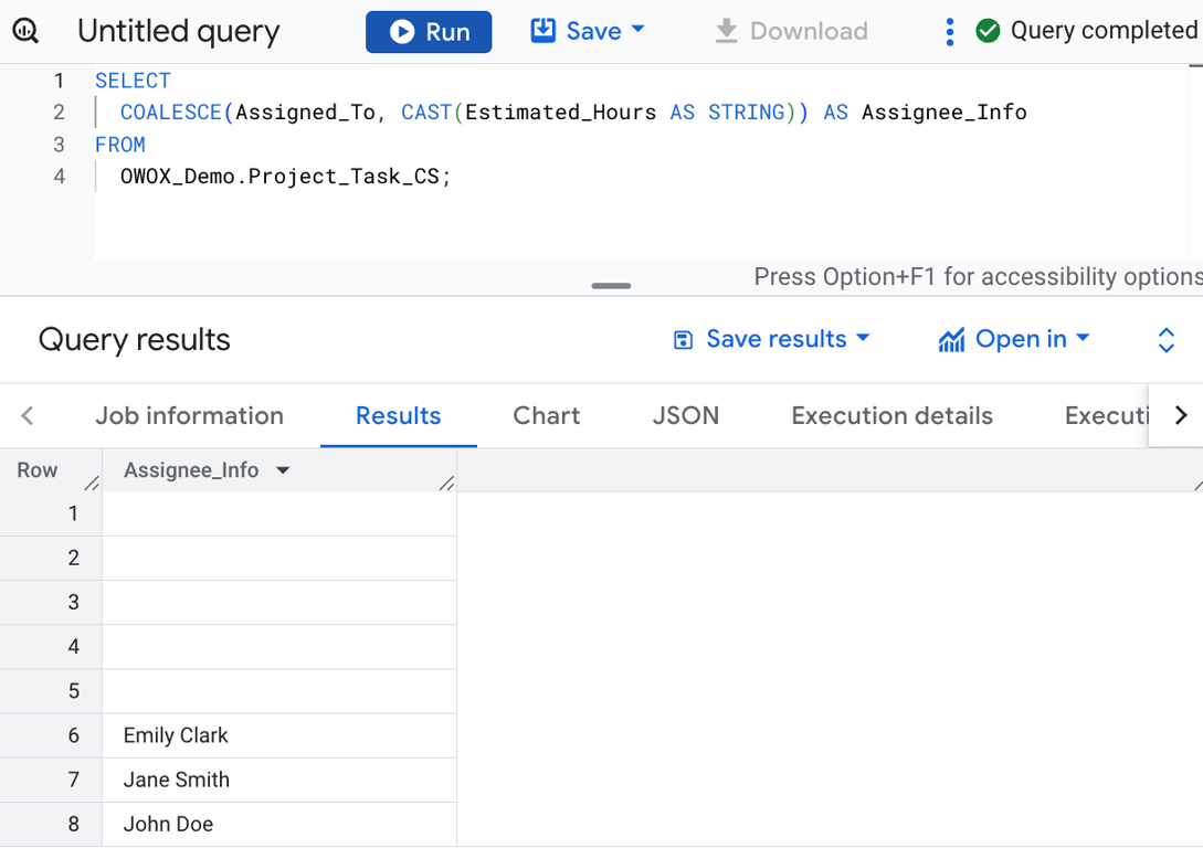 SQL query using COALESCE with CAST to ensure both arguments are strings and prevent type mismatch errors. i-shadow