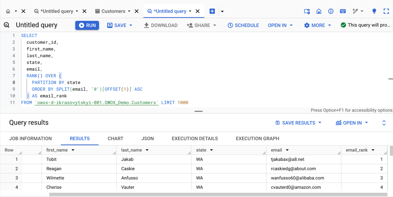 Showing how the Window Function helps in dynamic data analysis in BigQuery. i-shadow