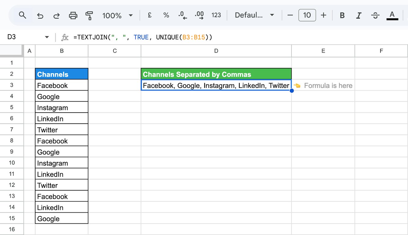 Combining the UNIQUE function and Google Sheets TEXTJOIN for advanced data manipulation. i-border