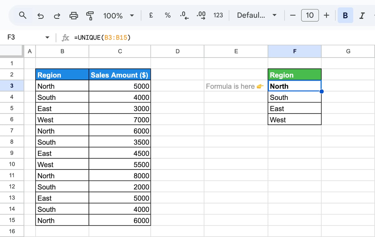 Summing unique values by combining the UNIQUE function with SUMIF in Google Sheets. i-border