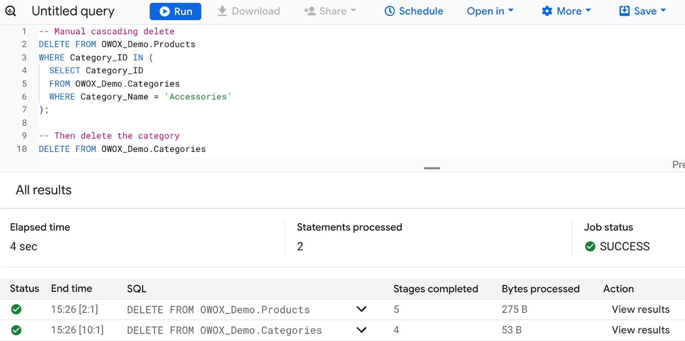 Explaining the need for cascading deletes to automatically remove products when their related category (via foreign key) is deleted. i-shadow