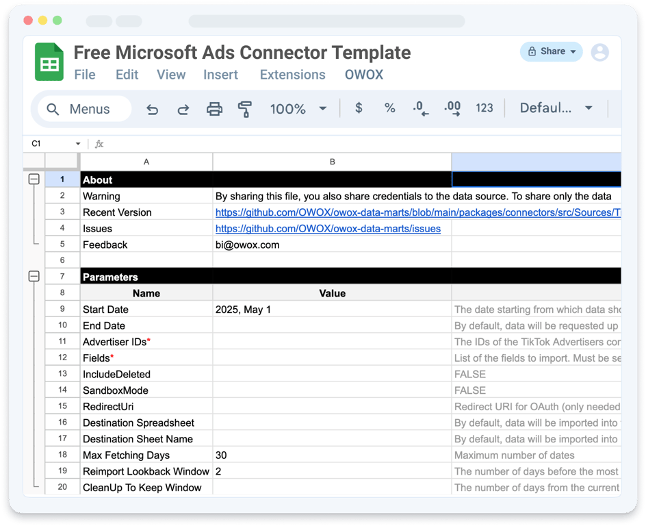 Microsoft Ads Connector to Google Sheets