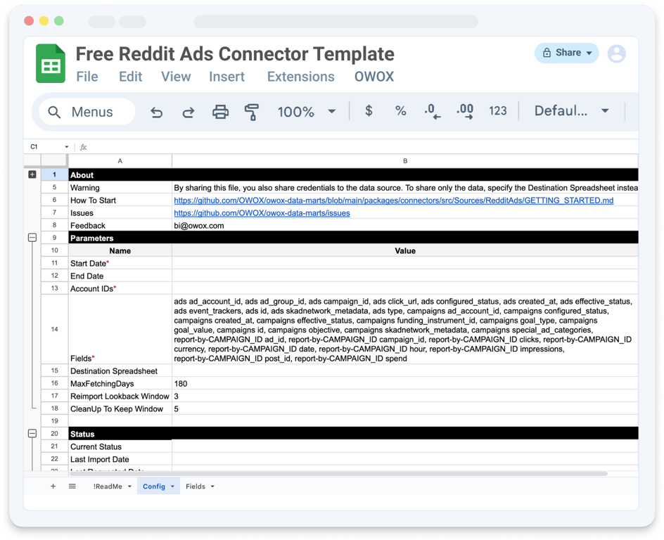 Free Reddit Ads Connector to Google Sheets