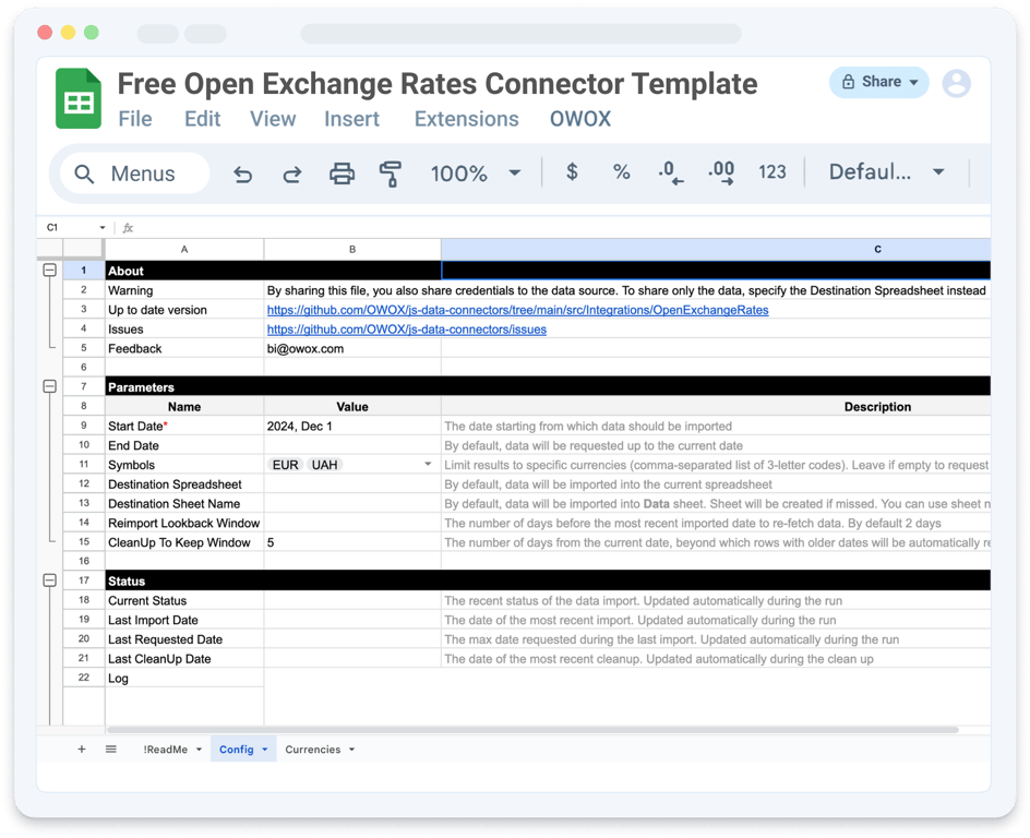 Free Open Exchange Rates Connector to Google Sheets