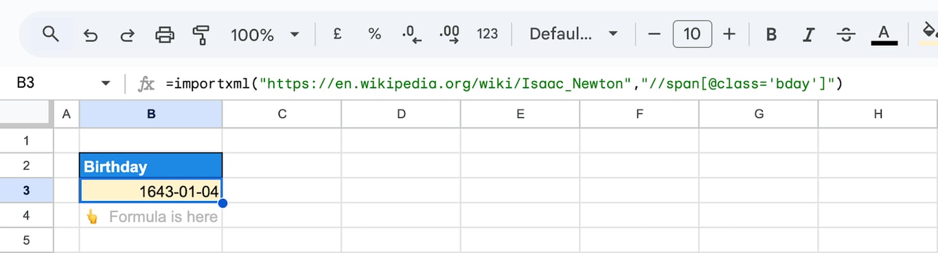 Extracting content from a specific HTML tag using ImportXML in Google Sheets. i-shadow