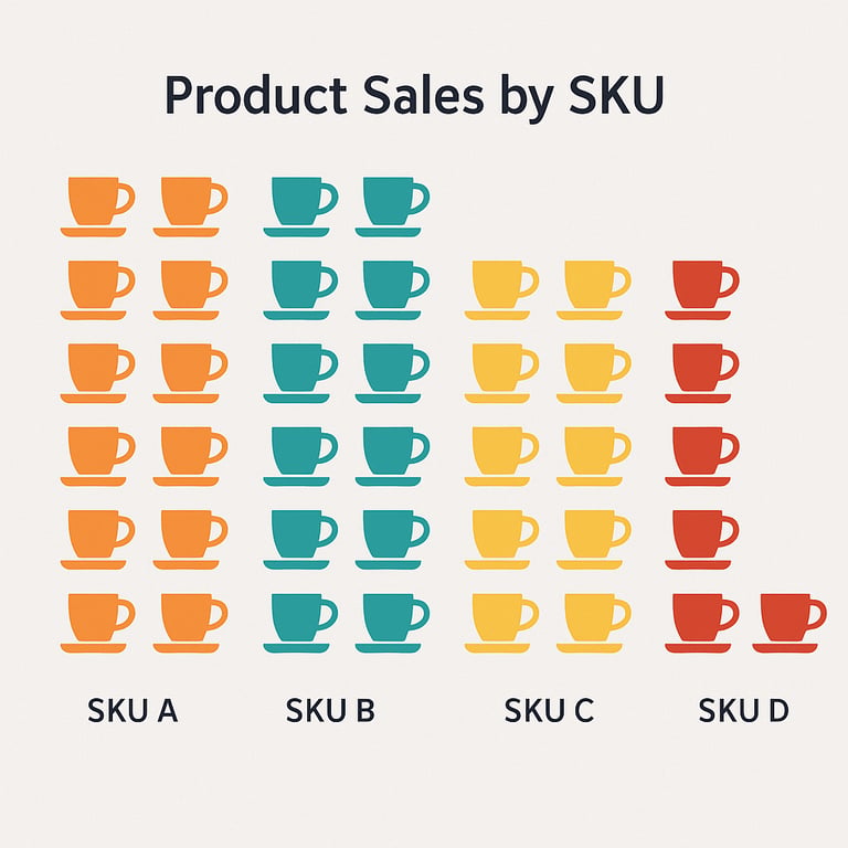 Bad example of a Pictorial Chart with unclear representation of sales data comparison per SKU.