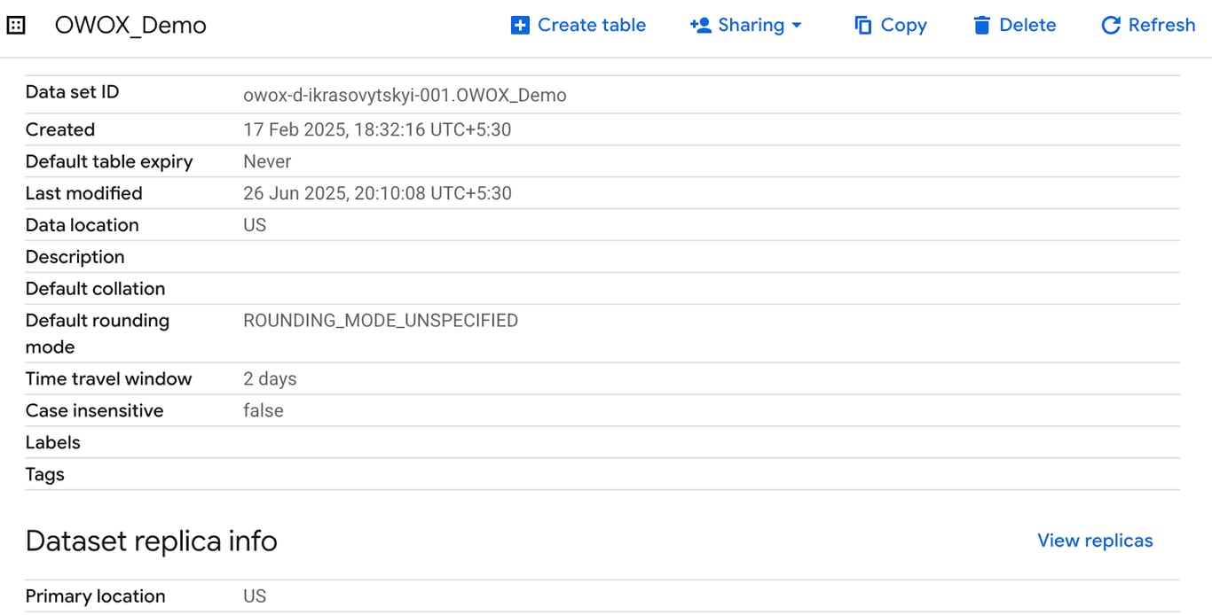 BigQuery dataset settings showing max_time_travel_hours updated to 24 hours after modifying the time travel retention period. i-shadow