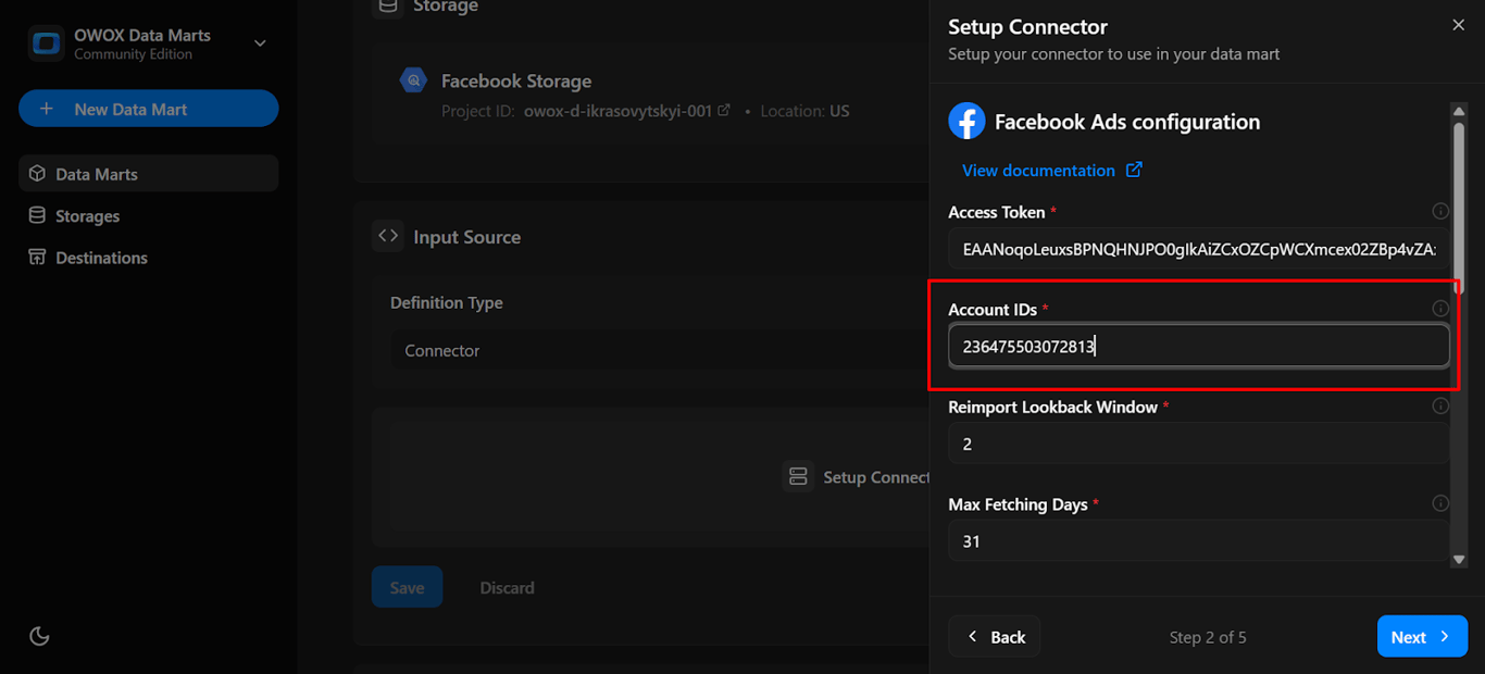 Account ID being pasted into the appropriate field. i-shadow