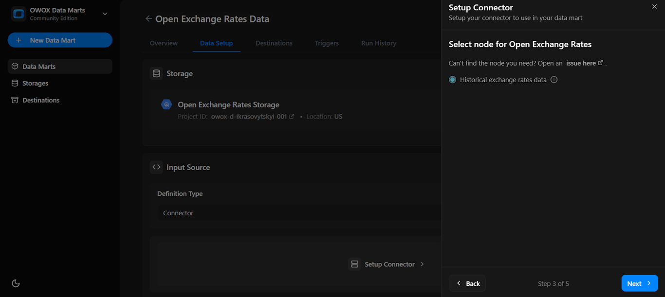 Node selection menu for Open Exchange Rates. i-shadow