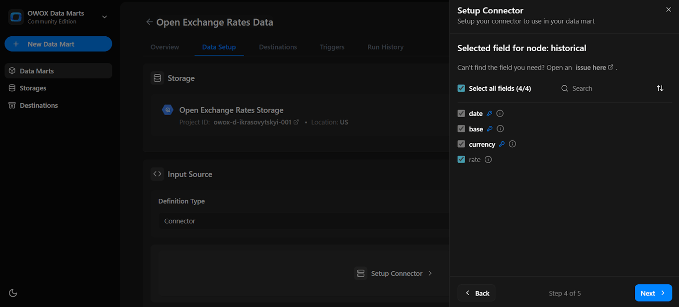 List of available fields from Open Exchange Rates API to include in the connector. i-shadow
