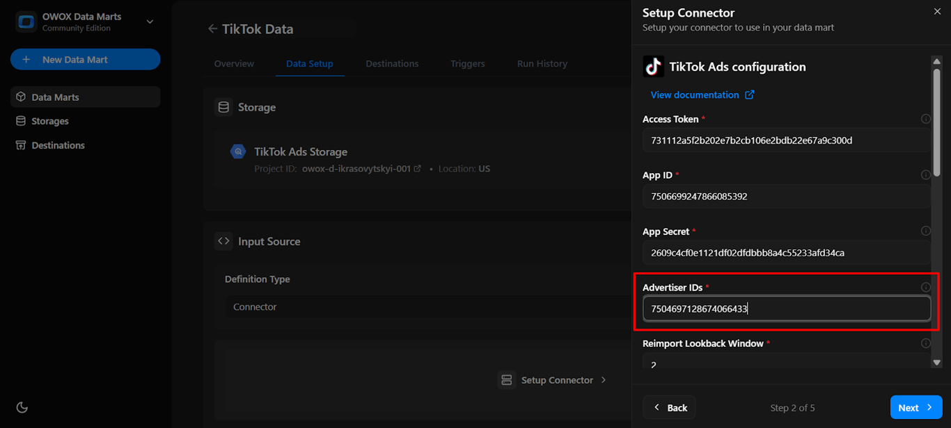 Advertiser ID being pasted into the appropriate field. i-shadow