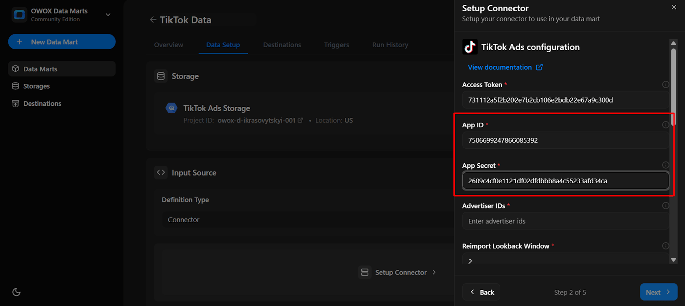 App ID and App Secret being pasted into the appropriate field. i-shadow