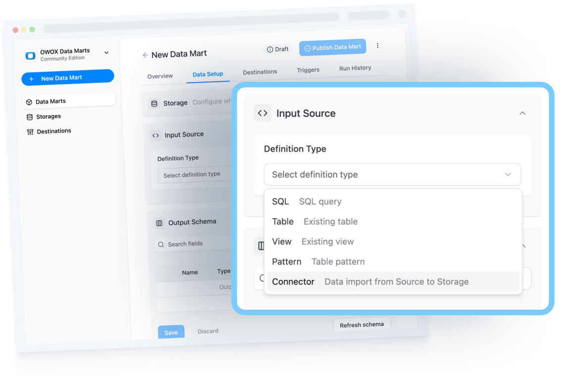 Using OWOX Data Mart Connectors to pull data from ad platform. ‍