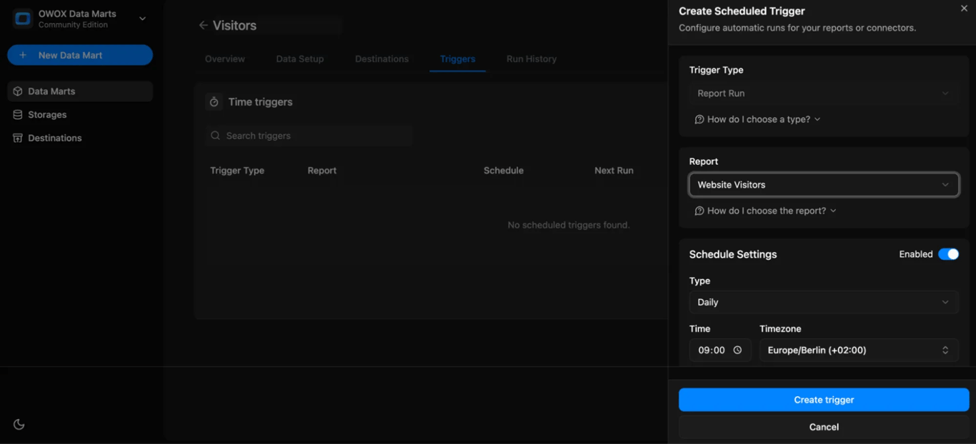  Report Trigger being set up for Website Visitors scheduled to run daily. i-shadow