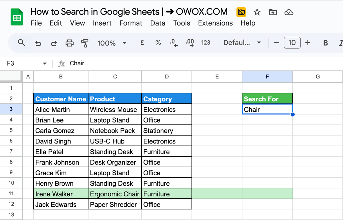 Highlighted column result based on product search by App script. i-border