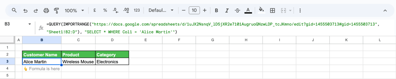 Using QUERY with IMPORTRANCE in Google Sheets  to import data from another spreadsheet and display matching information based on a search term. i-border