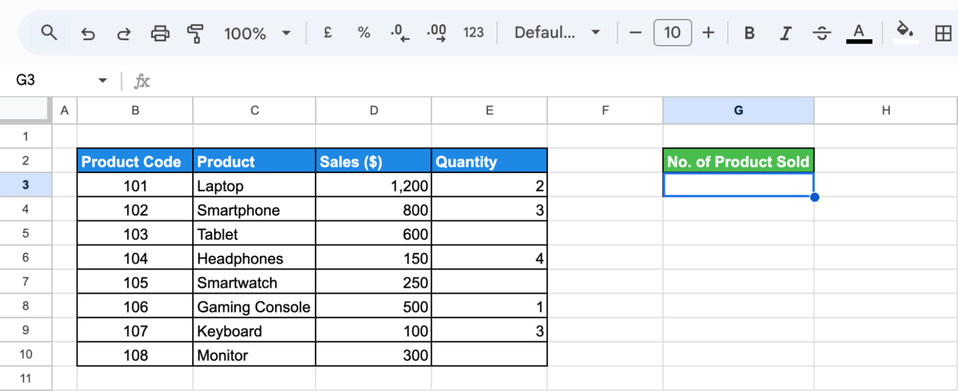 Setting up a column in Google Sheets to count the total products sold. i-border