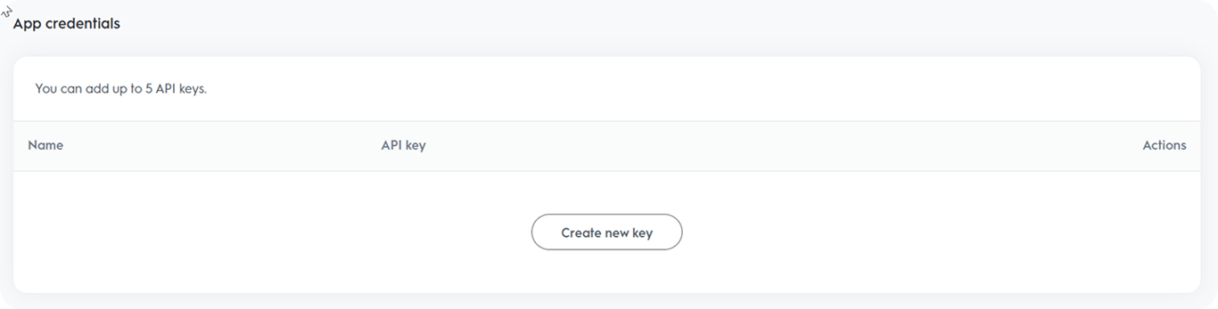 Criteo App Credentials section showing option to create a new API key with a “Create new key” button. i-shadow