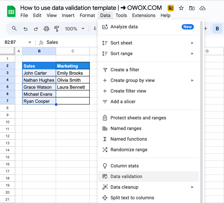 Creating Named Ranges in Google Sheets for creating dependant dropdown via data validation. i-border