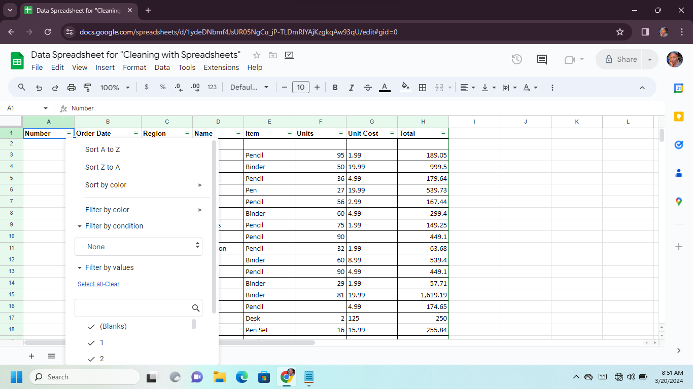 Google Sheets interface showing filtered data with blank rows and inconsistent entries, illustrating manual data cleanup efforts. i-shadow