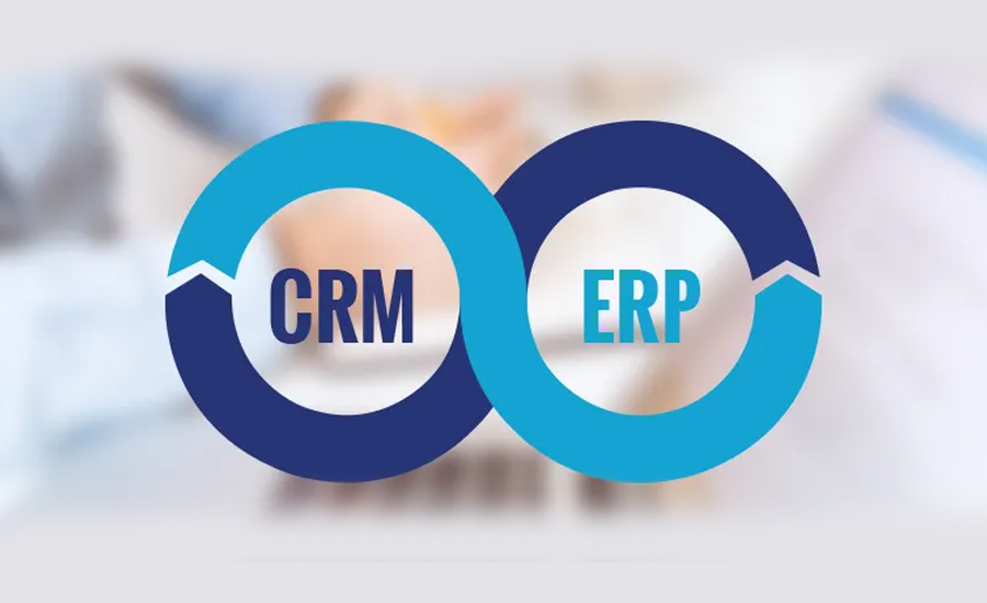 CRM and ERP as two connected pieces, representing the need to unify customer and transactional data. i-radius