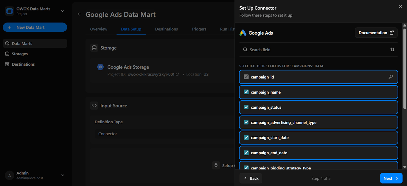 List of available fields from Google Ads API to include in the connector. i-shadow